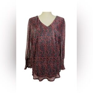 Cato Animal Print Blouse Women’s Size 14/16W Red and Black Shimmer Material